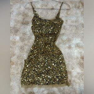 Vintage Y2K gold sequin see through dress✨